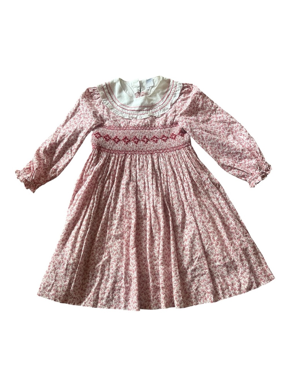 Classic Pink Smocked Floral Kids Dress with White Collar